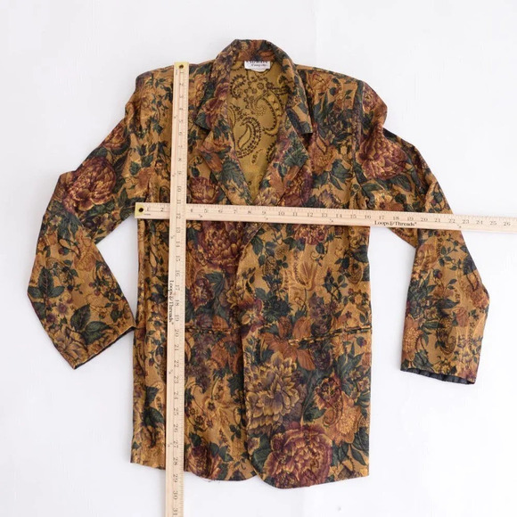 Vintage Gold Floral Brocade Single Button Blazer Small - Picture 4 of 12